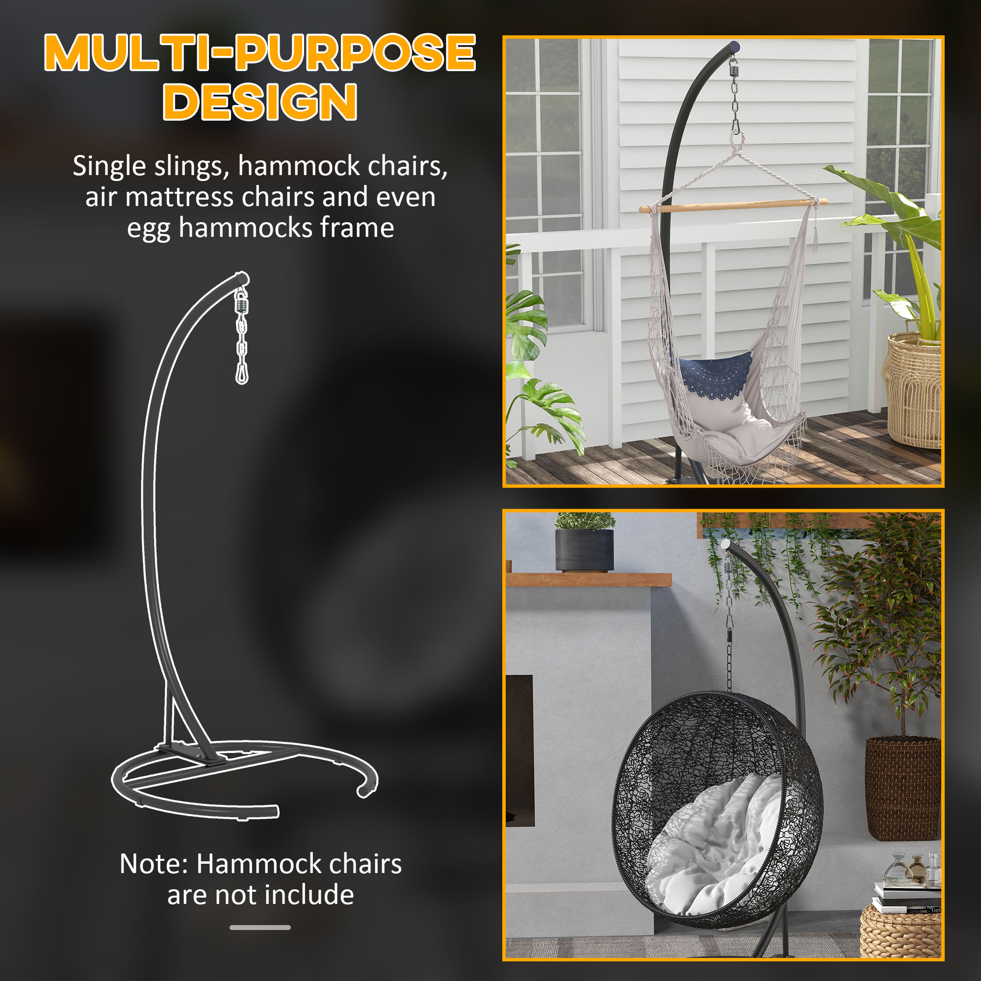 Hanging Hammock Chair Stand with Round Base, Heavy Duty Hammock Stand Only with 330 lbs. Capacity, Black - Image 4