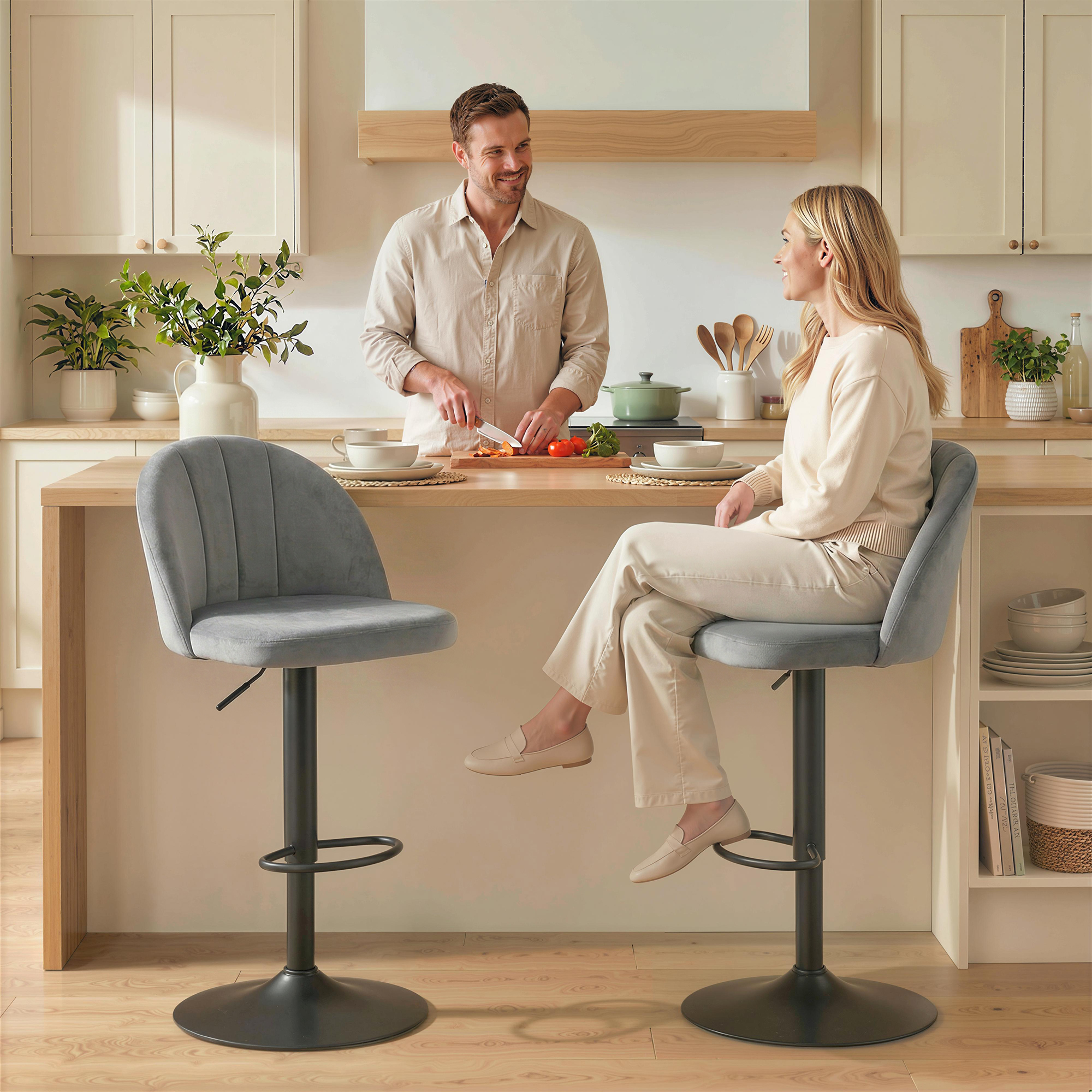 Bar Stools Set of 2, Swivel Counter Height Barstools with Footrest, Grey - Image 6