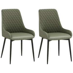 Upholstered Kitchen Chairs, Modern Dining Chairs Set of 2 with Diamond Tufting and Steel Legs for Dining Room, Green