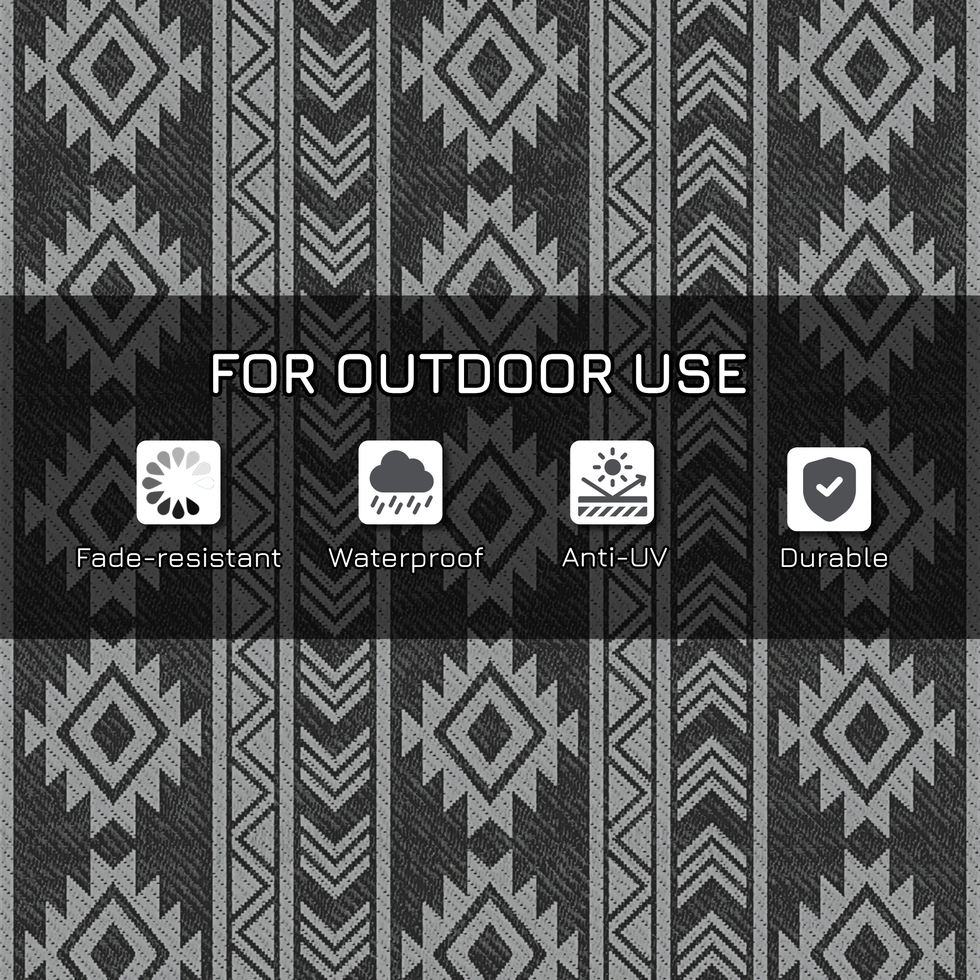 Reversible Outdoor RV Rug, Patio Floor Mat, 6' x 9' Plastic Straw Rug for Backyard, Deck, Beach, Camping, Black & Grey - Image 4