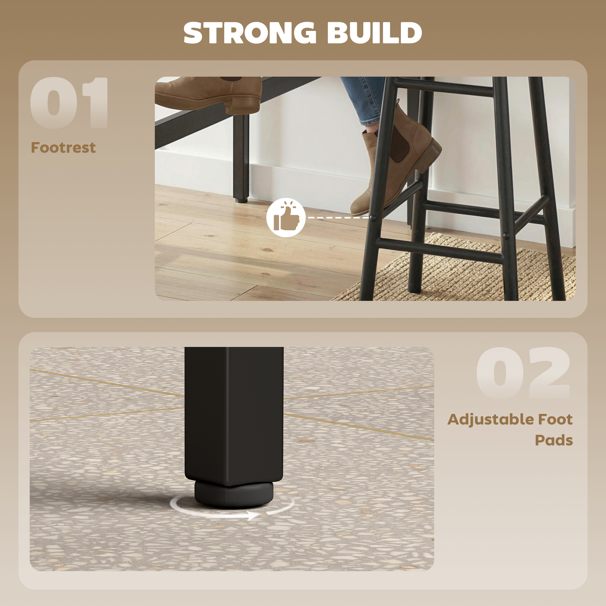 3-Piece Counter Height Bar Table and Chairs, Dining Table and Chairs Set for 2, Pub Table and Chairs - Image 4