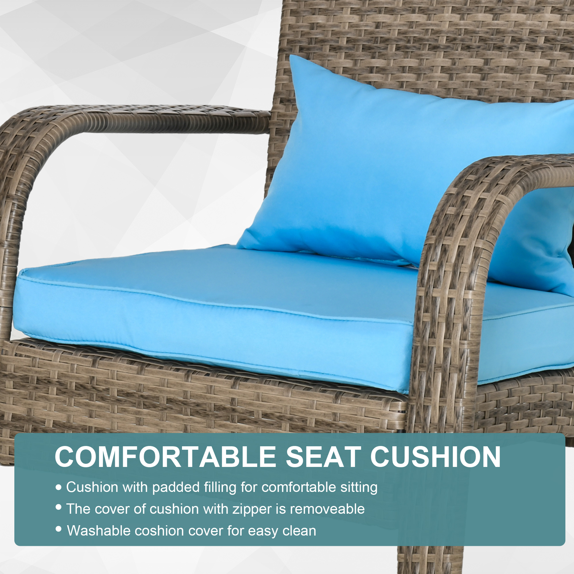 Patio Wicker Adirondack Chair, Outdoor PE Rattan Fire Pit Chair, Muskoka Chair w/ Soft Cushions, Tall Curved Backrest and Comfortable Armrests for Deck Garden, Blue - Image 4