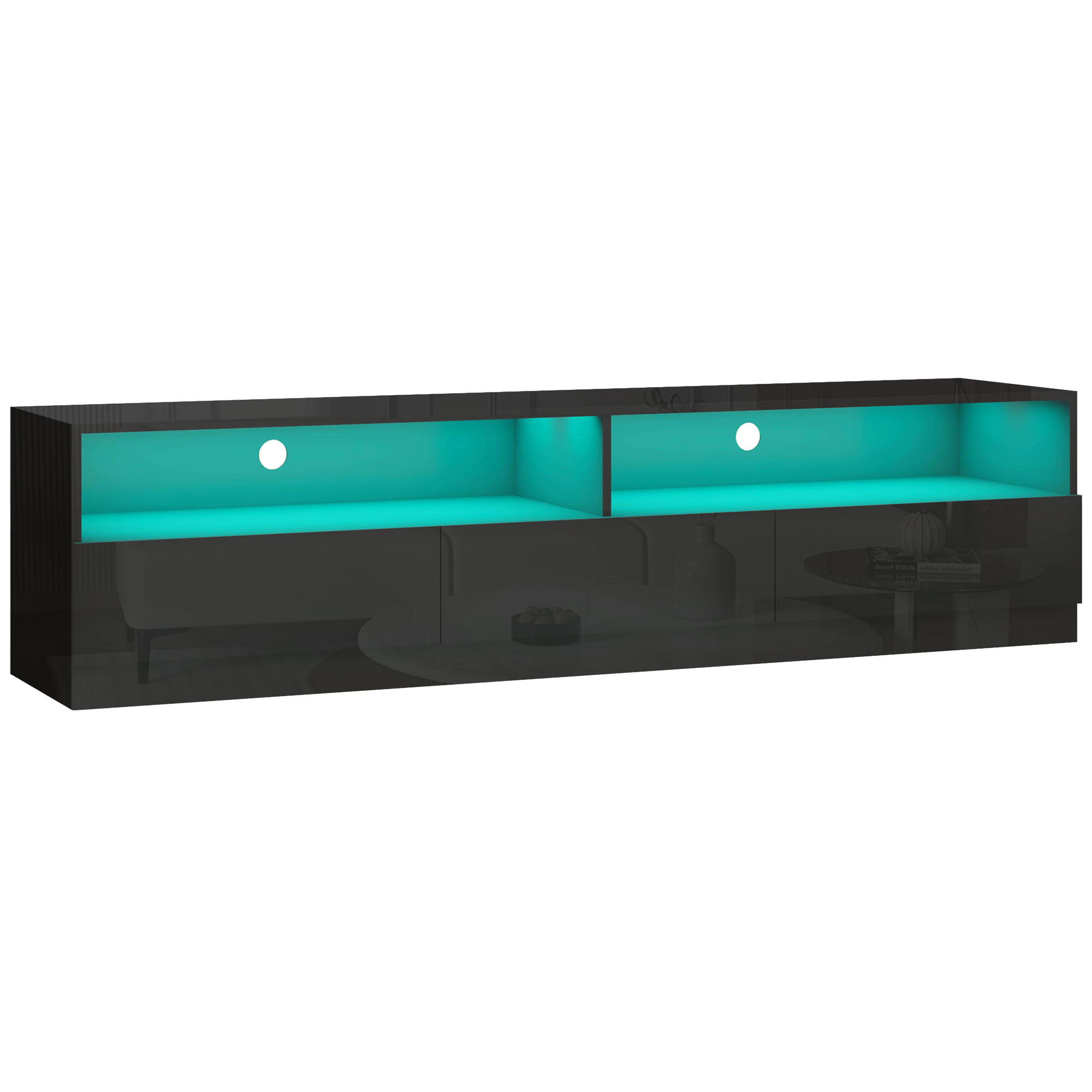 LED Lighted TV Stand for TVs up to 75", Modern TV Cabinet with Storage Drawers for Living Room, High Gloss Black