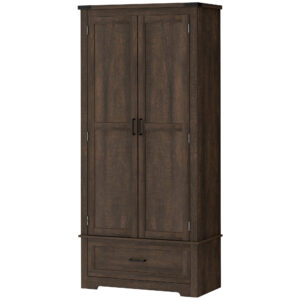 69" Tall Farmhouse Kitchen Pantry Cabinet with 2 Doors, Drawer and Adjustable Shelves, Dark Brown