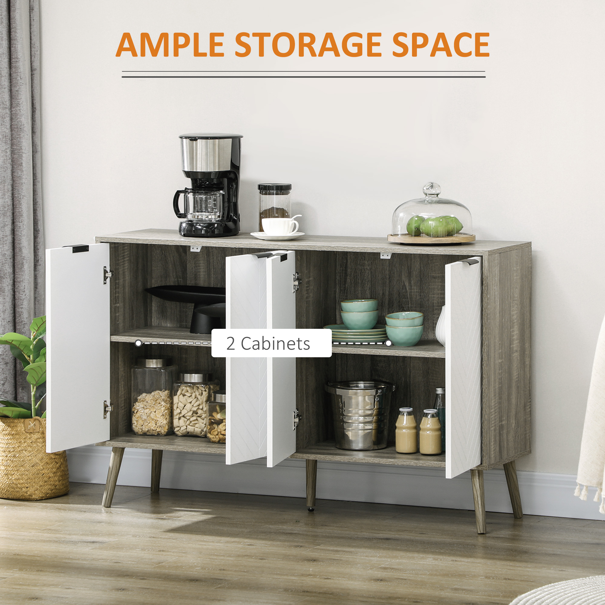 Modern Sideboard and Buffet, Dining Room Cabinet with Adjustable Shelves and 4 Doors, Grayish Brown - Image 2