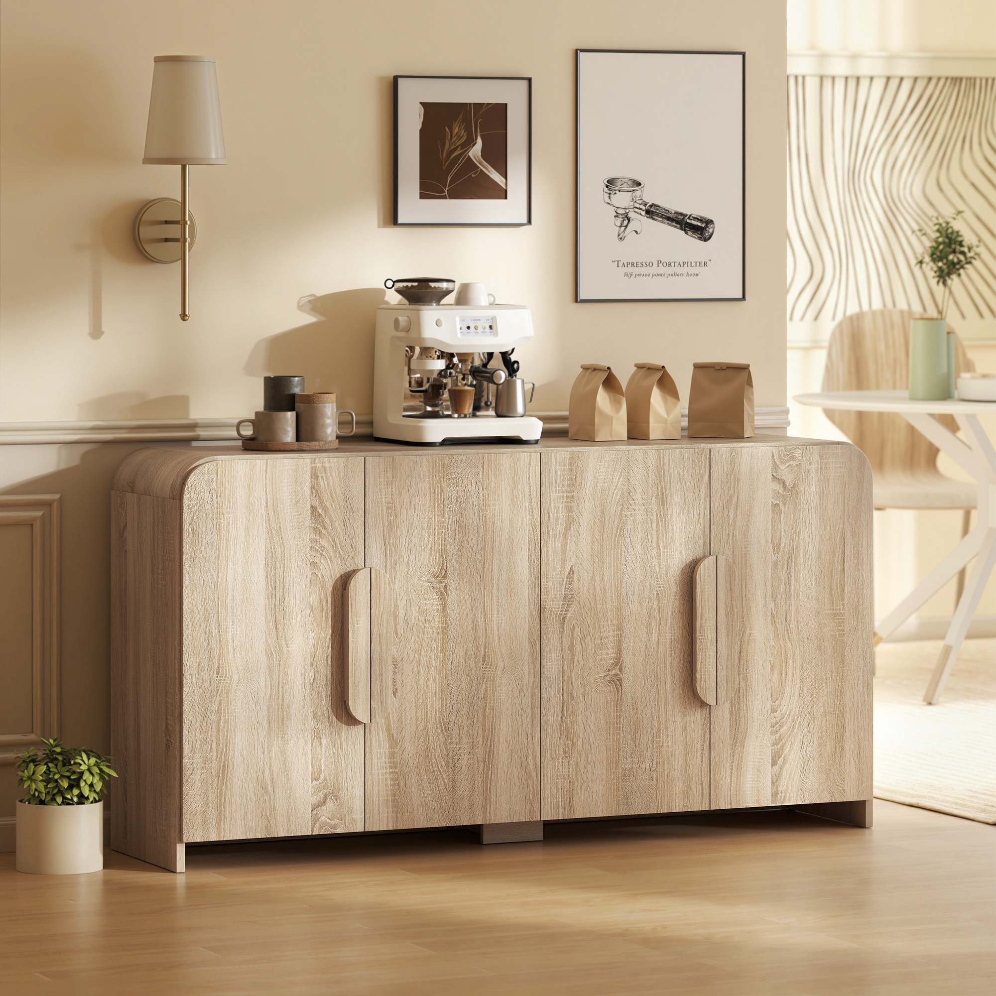 Sideboard Buffet Cabinet, 62" Modern Kitchen Storage Cabinet with Soft-Close Doors and Adjustable Shelves, Natural Wood - Image 6