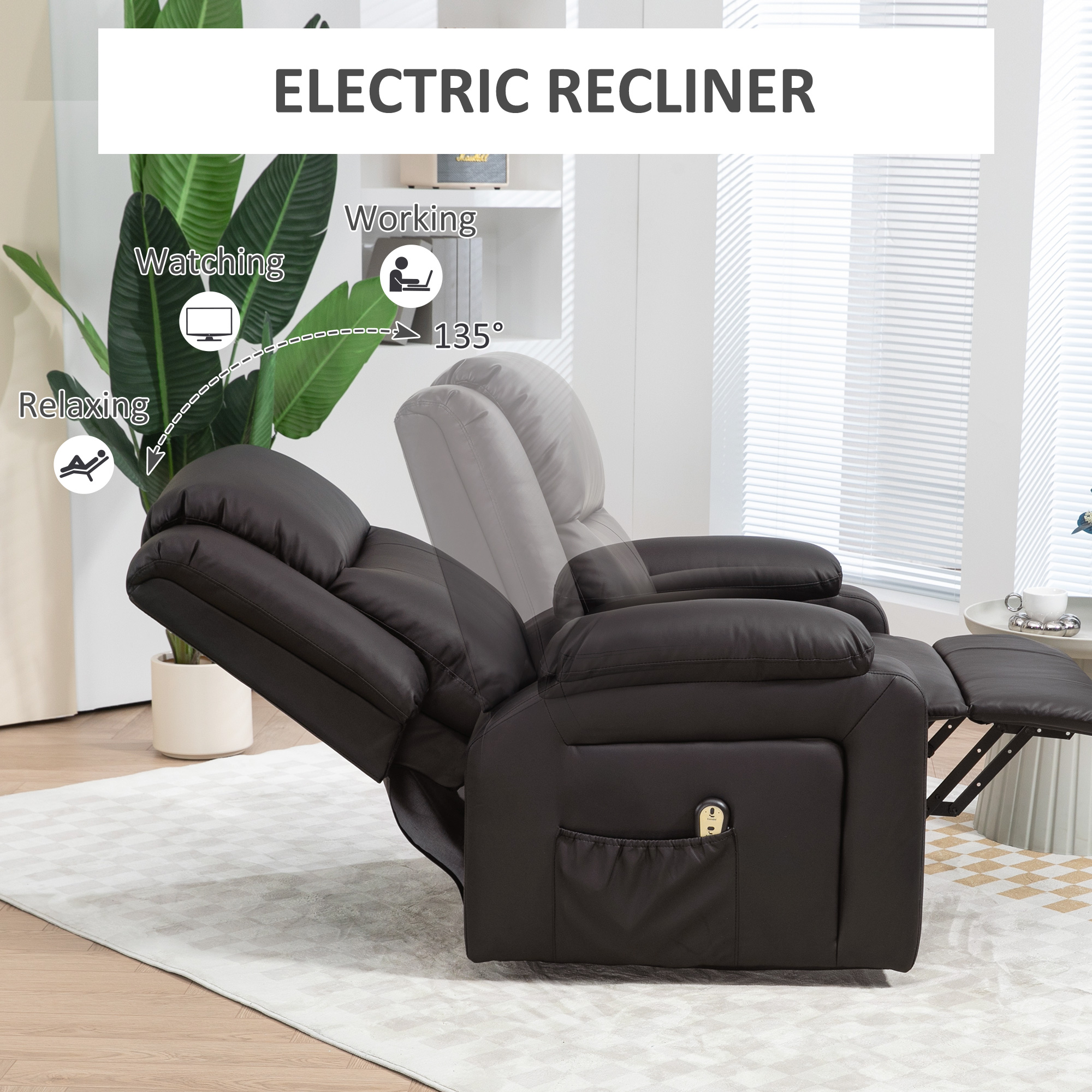 Lift Chair for Seniors, PU Leather Upholstered Electric Recliner Chair with Remote, Side Pockets, Quick Assembly, Brown - Image 3