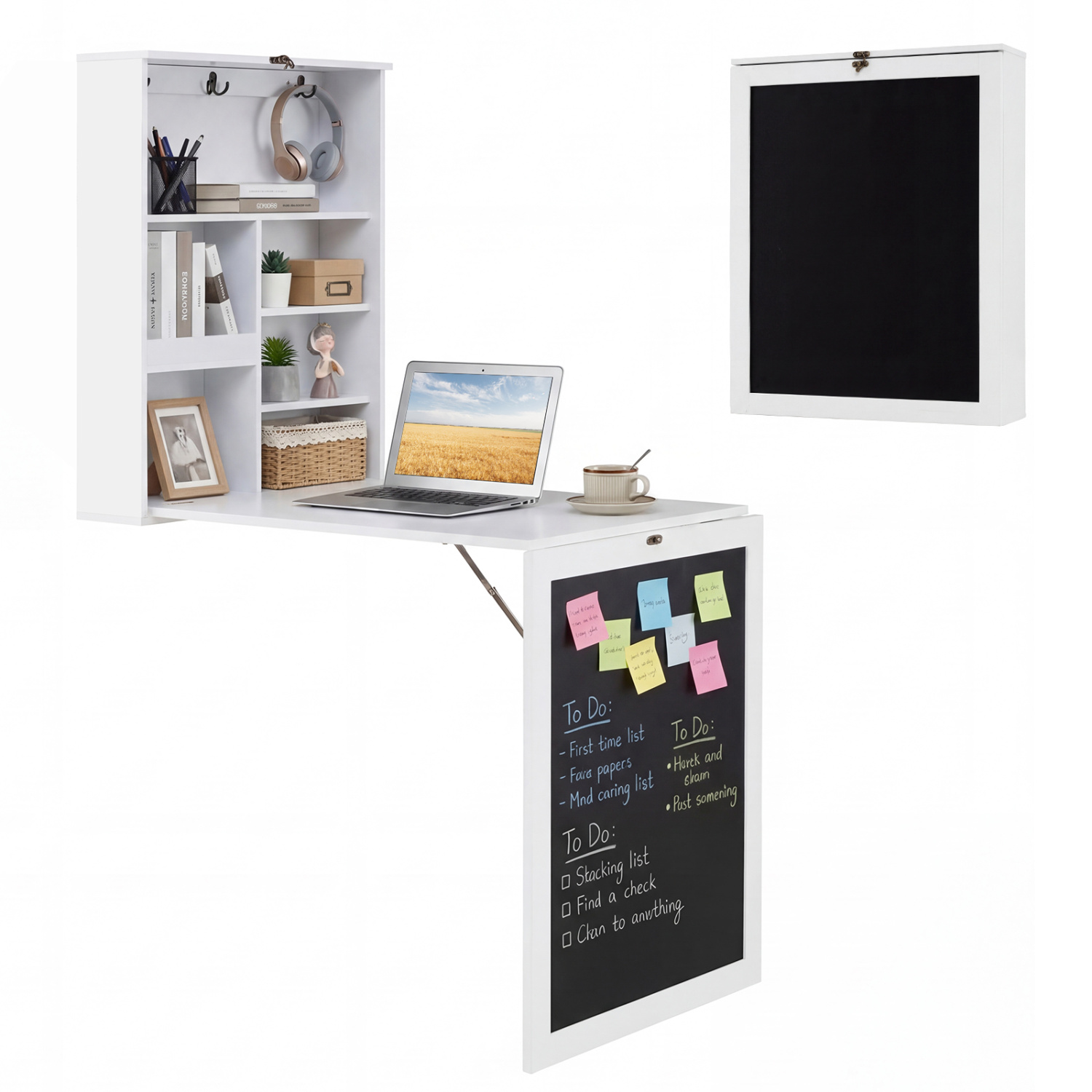 Convertible Wall Mounted Table with A Chalkboard-White - Image 2