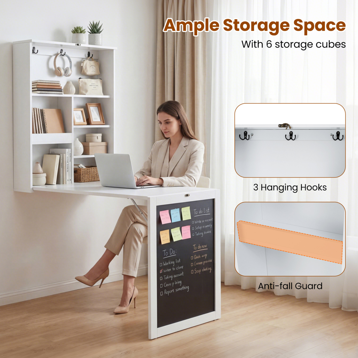 Convertible Wall Mounted Table with A Chalkboard-White - Image 6