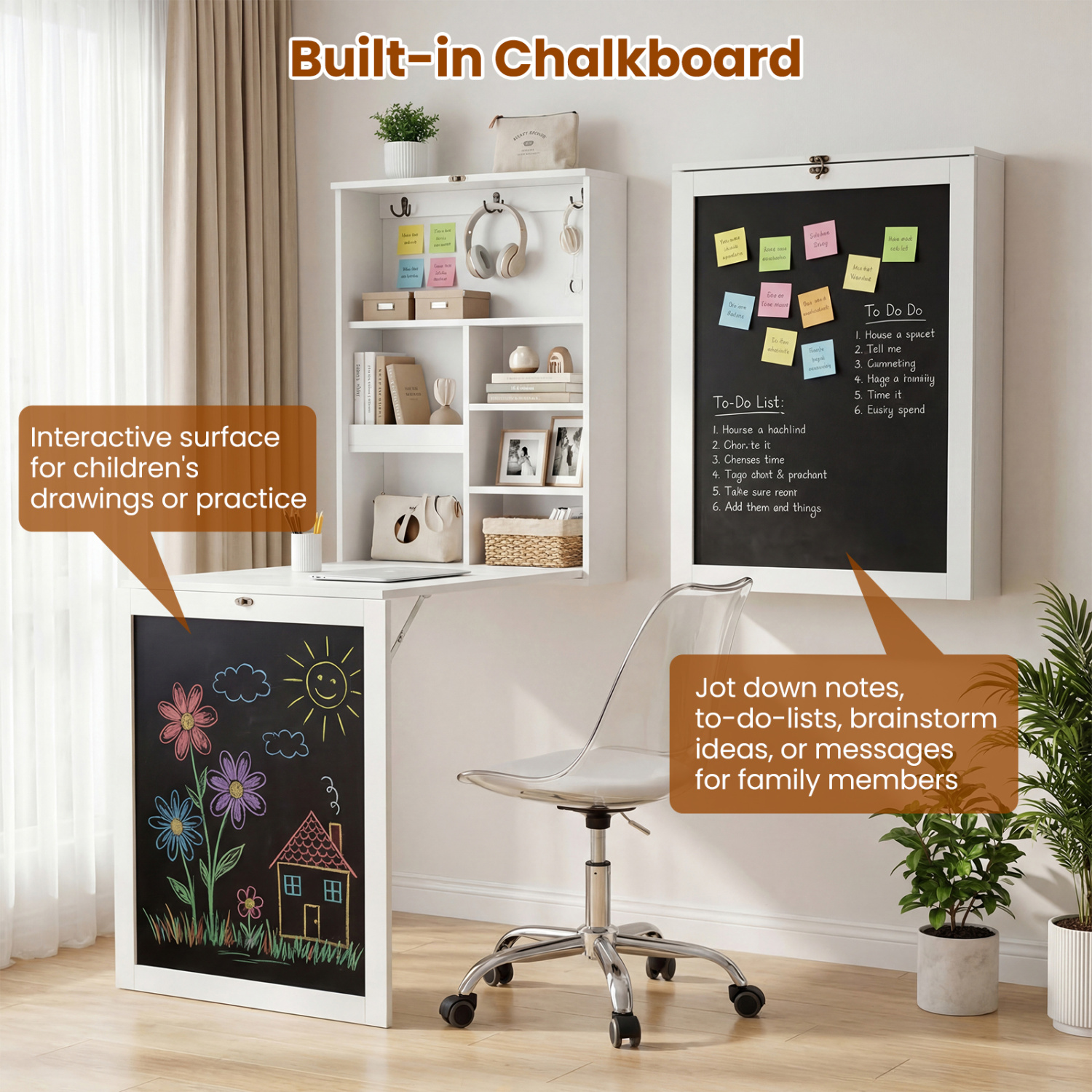 Convertible Wall Mounted Table with A Chalkboard-White - Image 7