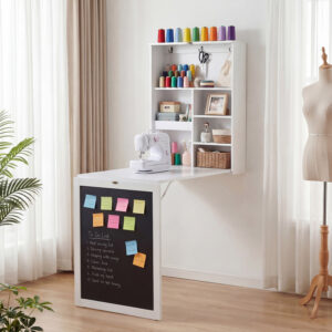 Convertible Wall Mounted Table with A Chalkboard-White
