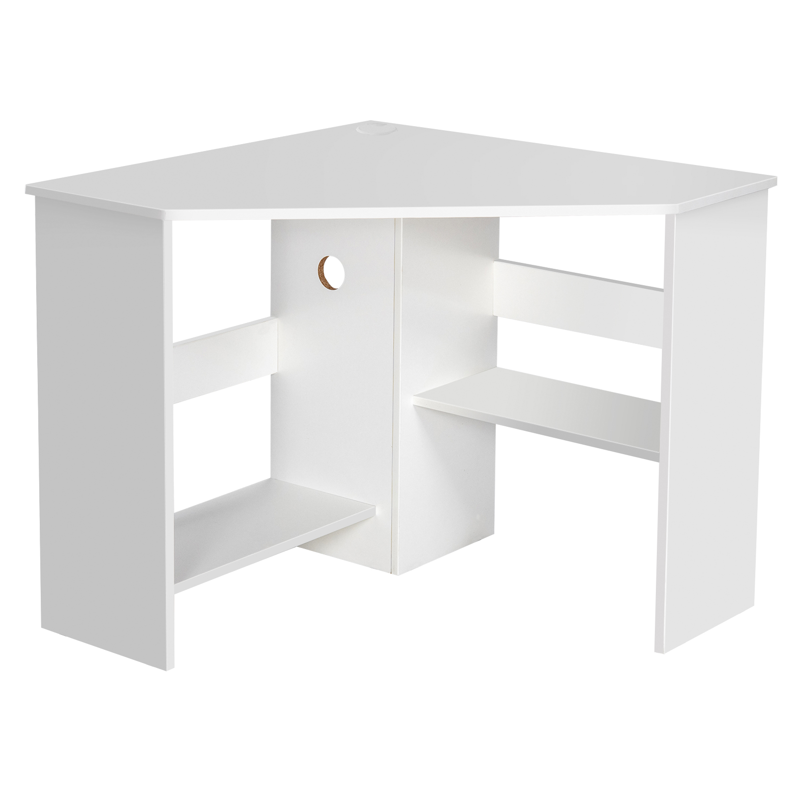 Corner Computer Desk Triangle Writing Workstation with Storage Shelf-White - Image 2