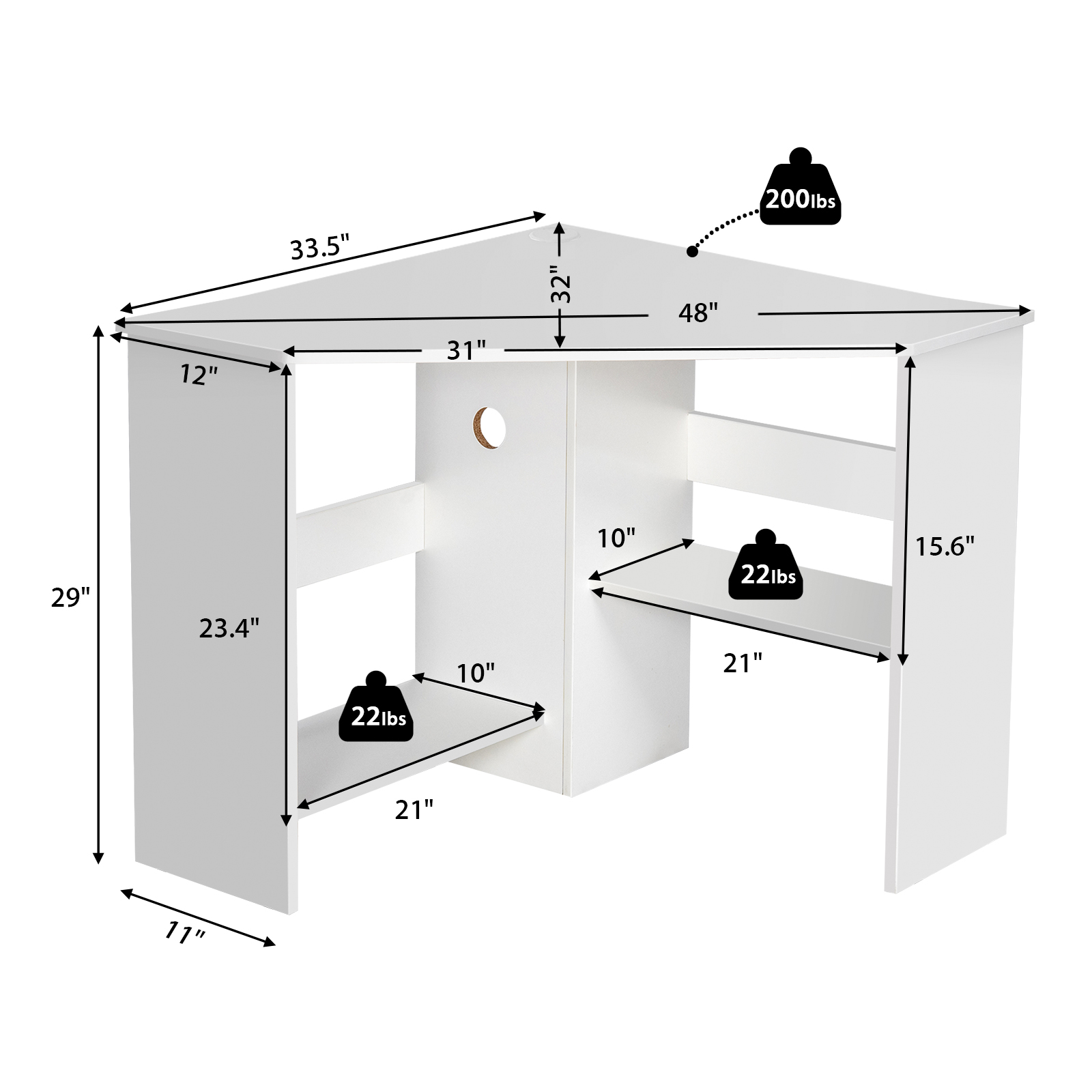 Corner Computer Desk Triangle Writing Workstation with Storage Shelf-White - Image 4