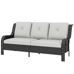 Wicker Patio Sofa with Cushions, 3 Seater Rattan Outdoor Couch for Patio, Garden, Porch, Backyard, Light Grey