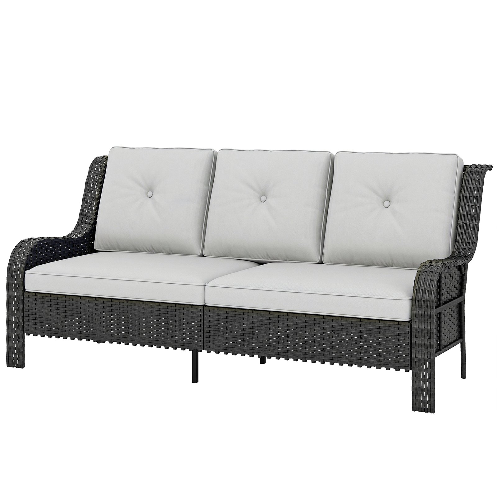 Wicker Patio Sofa with Cushions, 3 Seater Rattan Outdoor Couch for Patio, Garden, Porch, Backyard, Light Grey