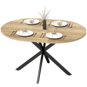 39.5"-53" Extendable Dining Table for 4-6, Industrial Kitchen Table with Butterfly Leaf and X-Shape Base, Natural Wood
