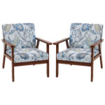 2 PCS Modern Accent Chairs with Cushioned Seat, Upholstered Linen-Feel Armchair for Bedroom, Living Room, Multicolored