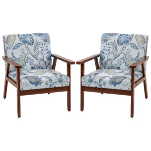 2 PCS Modern Accent Chairs with Cushioned Seat, Upholstered Linen-Feel Armchair for Bedroom, Living Room, Multicolored