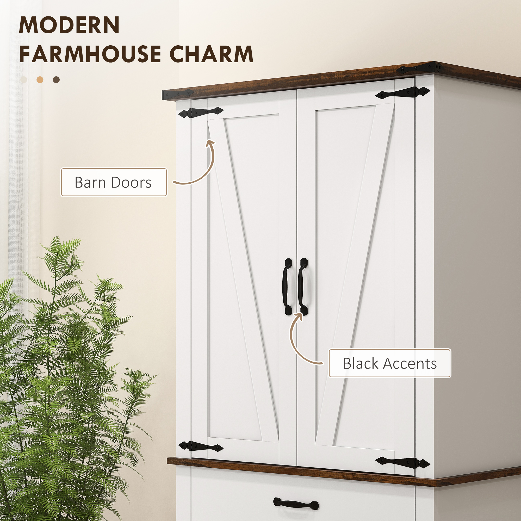71" Tall Kitchen Cabinet, Farmhouse Pantry Cabinet with Barn Doors, Drawer and Adjustable Shelves, White - Image 3