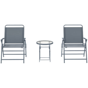 3 Pieces Outdoor Bistro Set, Folding Patio Table and Chairs with Tempered Glass Tabletop for Garden, Deck & Backyard