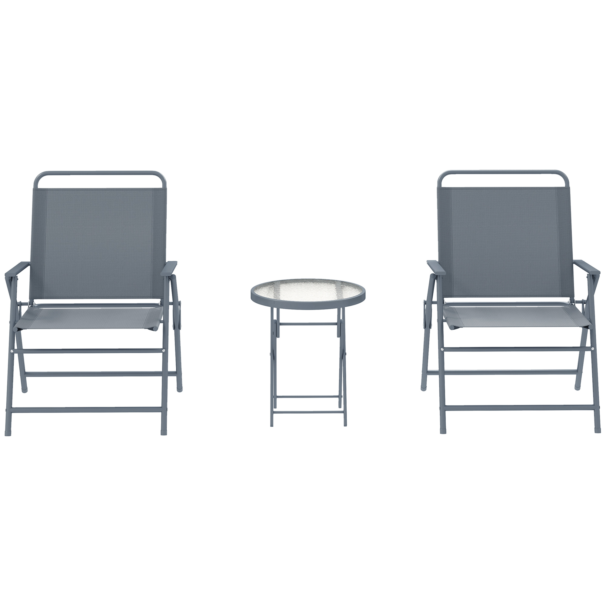 3 Pieces Outdoor Bistro Set, Folding Patio Table and Chairs with Tempered Glass Tabletop for Garden, Deck & Backyard