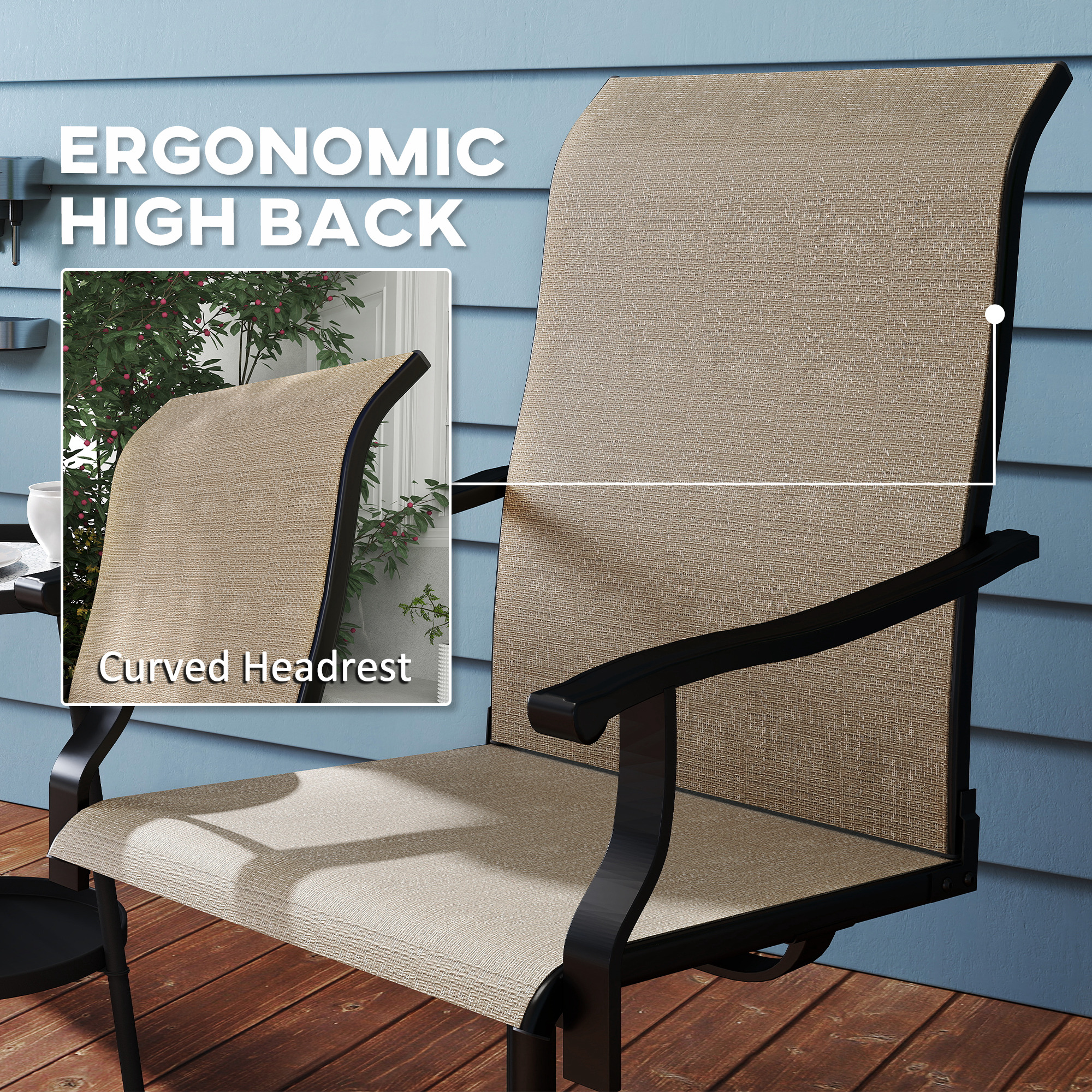 Outdoor Swivel Dining Chairs Set of 2, High Back Swivel Chairs with All Weather Mesh for Deck, Backyard, Poolside, Brown - Image 4
