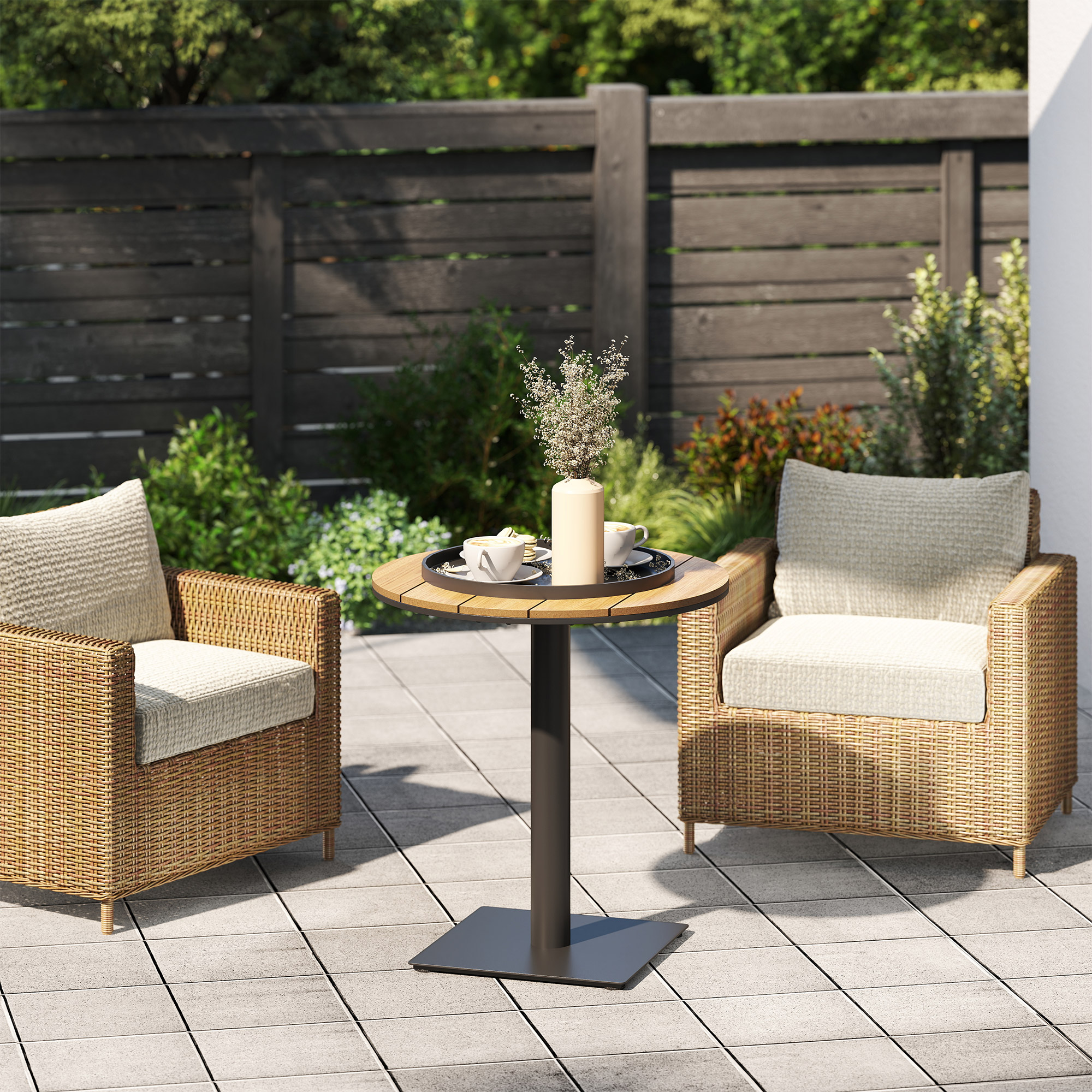 Outdoor Side Table, 28" Weather Resistant Round Patio Table with Slatted Design for Garden, Terrace, Balcony, Natural - Image 6