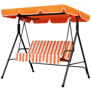 3-Seater Outdoor Porch Swing with Adjustable Canopy, Patio Swing Chair for Garden, Poolside, Backyard, Orange
