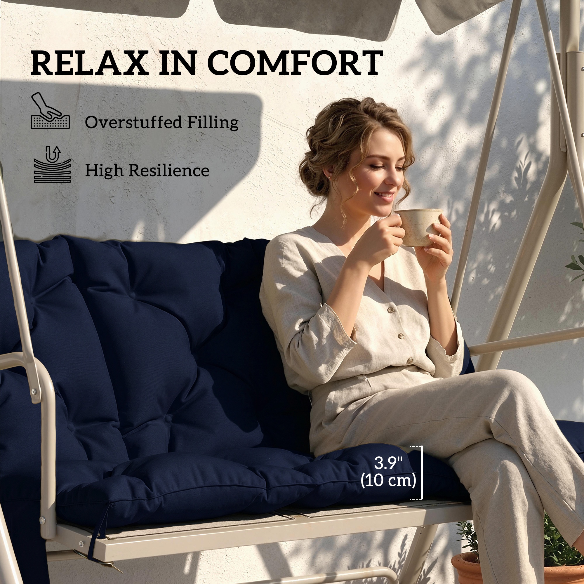 Bench Cushion Water-Repellent Outdoor Furniture Pad Seater Swing Chair 59.1" x 39.4" Navy Blue - Image 3