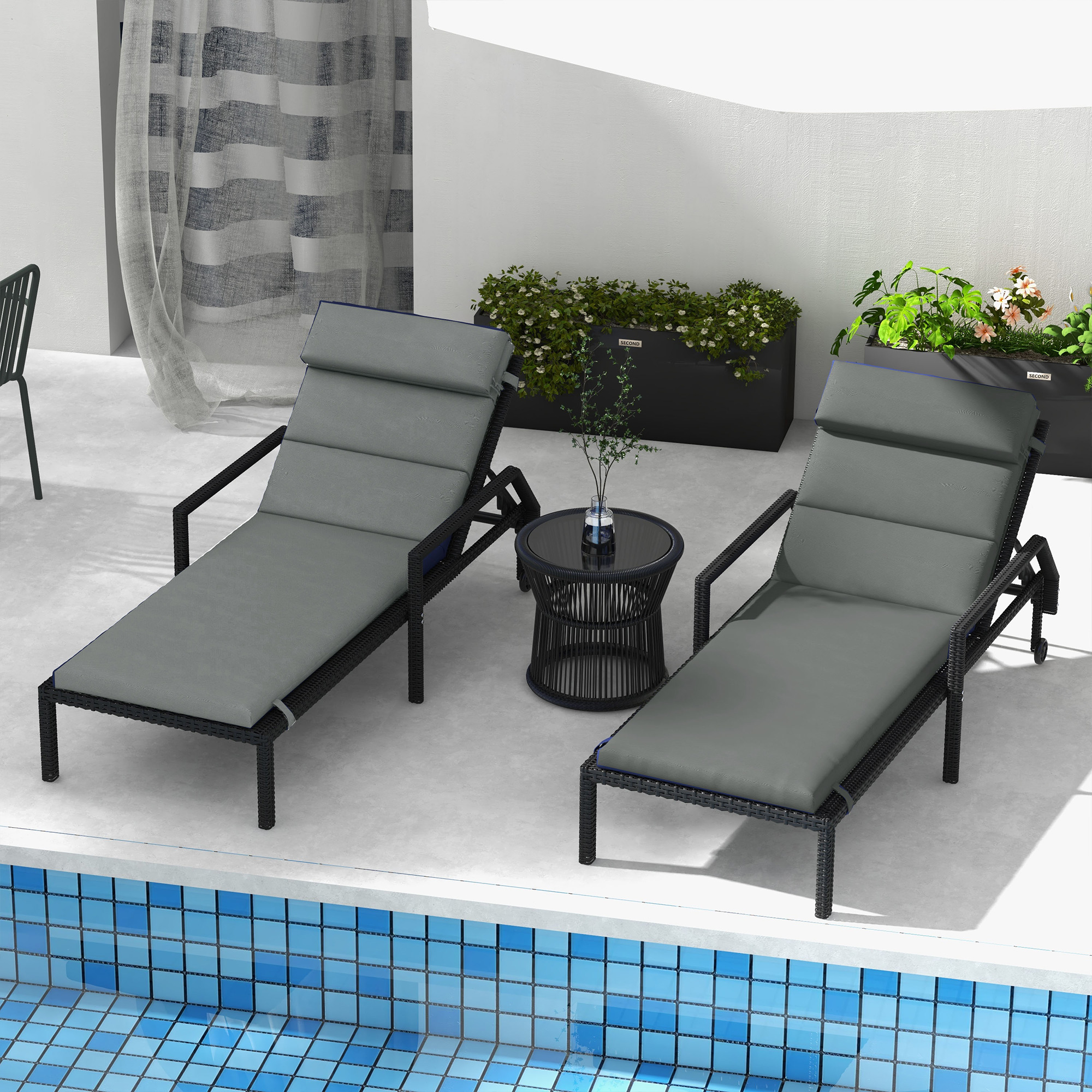 Patio Chaise Lounge Chair Cushions Replacement Sun Lounger Pads with Headrest and Ties, Set of 2, Grey - Image 5