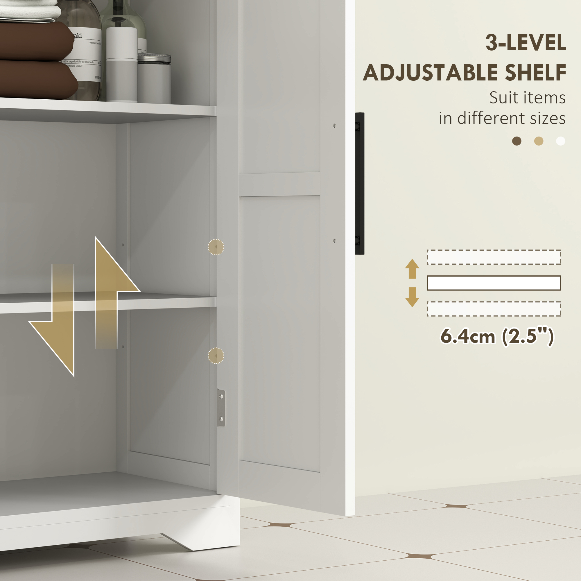 Bathroom Floor Cabinet, Farmhouse Bathroom Storage Cabinet with Adjustable Shelf, White - Image 3
