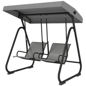 Patio Swing Chair w/Adjustable Canopy Outdoor Porch Swing Glider w/Dual Independent Seats 2-Seat Grey