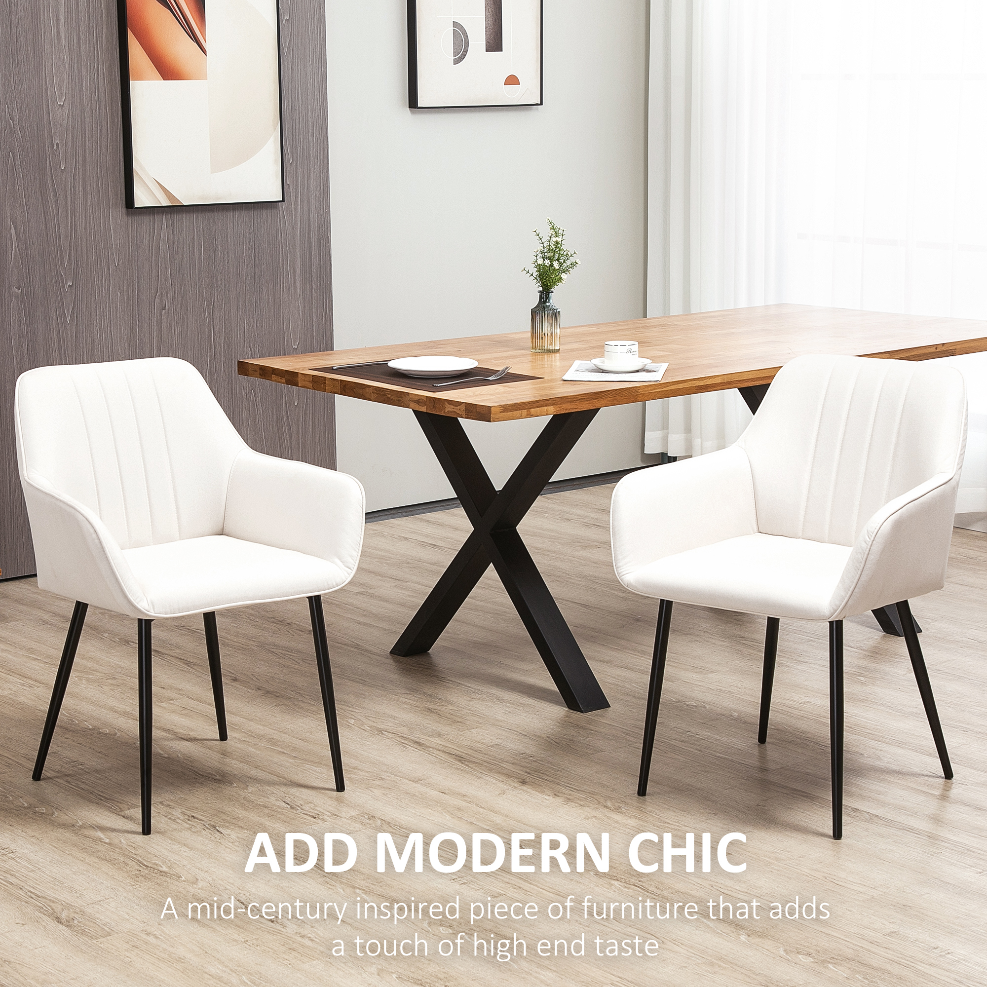Dining Chairs Set of 2, Upholstered Linen Fabric Accent Chairs with Metal Legs, Beige - Image 2