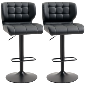 Swivel PU Leather Barstools Set of 2 Adjustable Bar Stools with Footrest Back for Kitchen Counter Dining Room Black