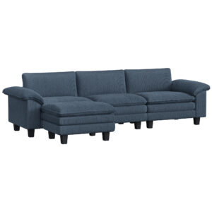 Sectional Sofa, L Shaped Couch with Deep Seat, Movable Ottoman and Pillow-top Armrests, Blue