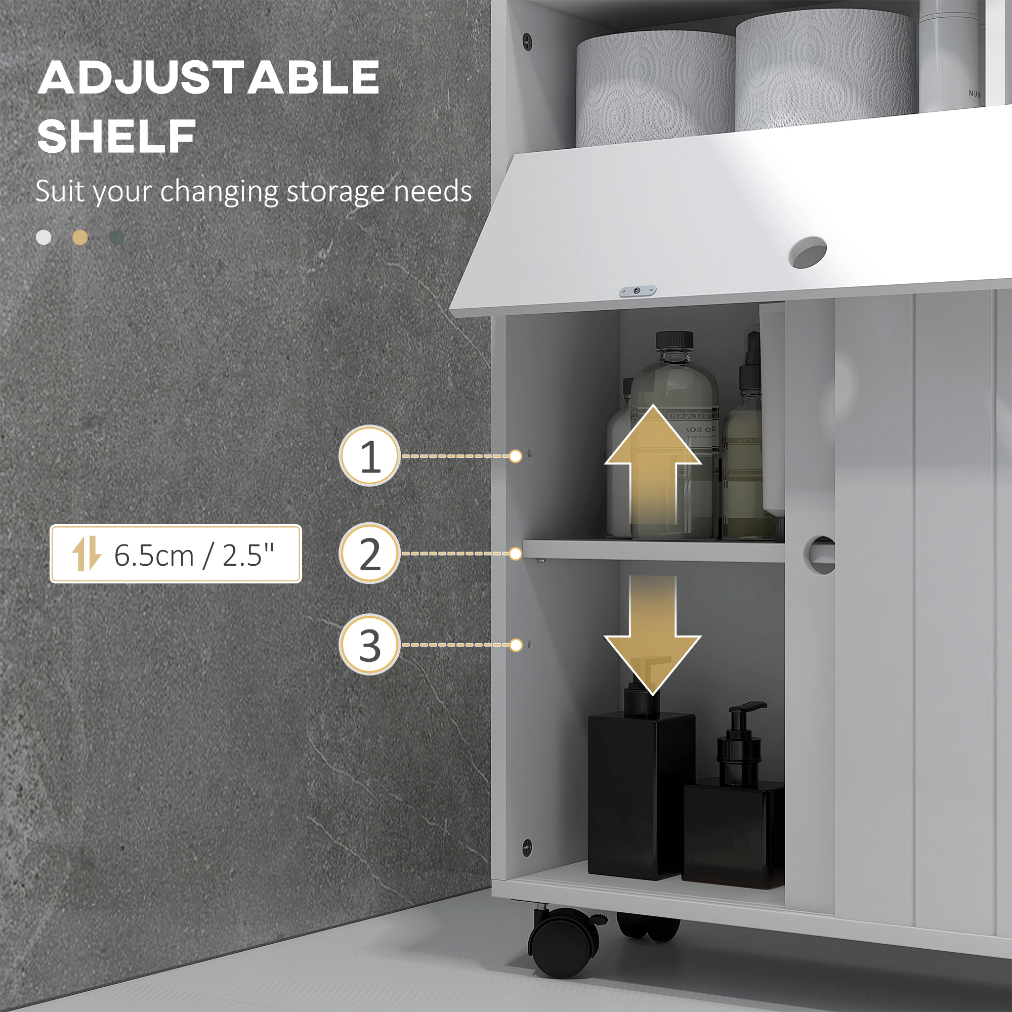 Bathroom Storage Cabinet, Bathroom Cabinet with 4 Rolling Wheels and Paper Holes, 20.5" x 6.75" x 26.5", White - Image 4