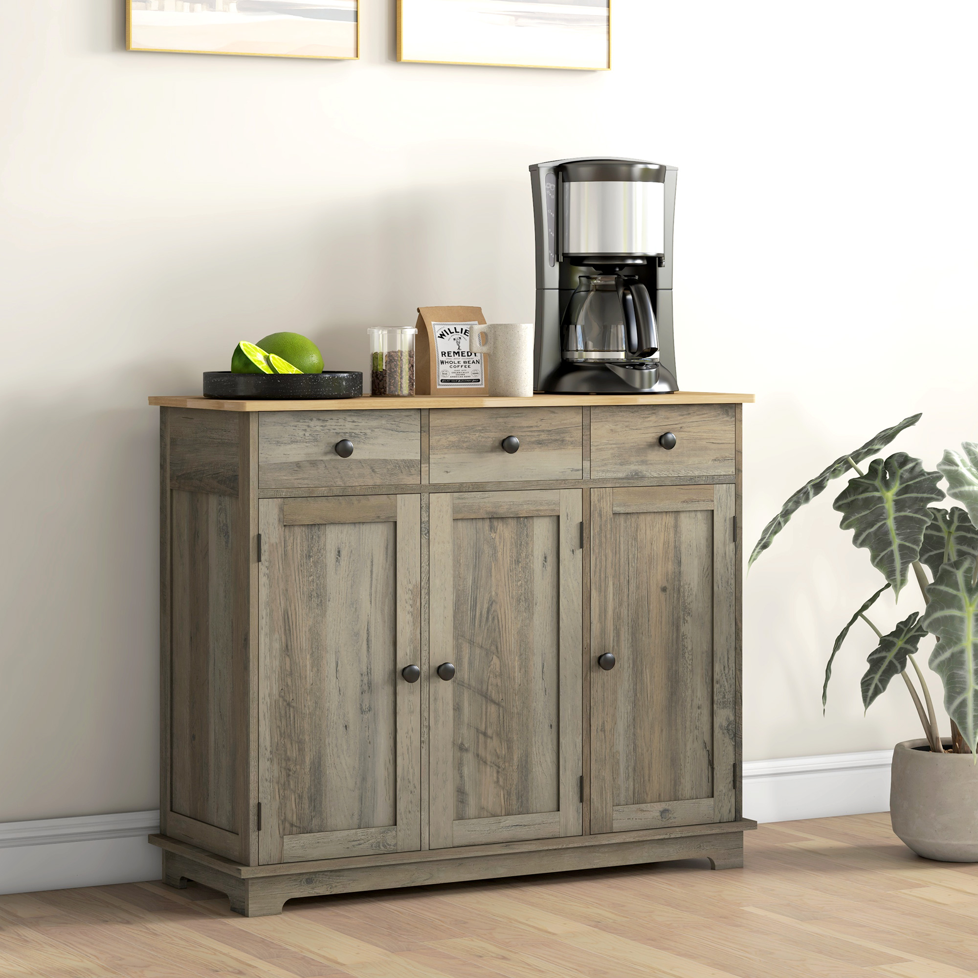 Modern Sideboard, Buffet Cabinet with Storage Cabinets, Drawers and Adjustable Shelves for Living Room, Washed Grey - Image 6