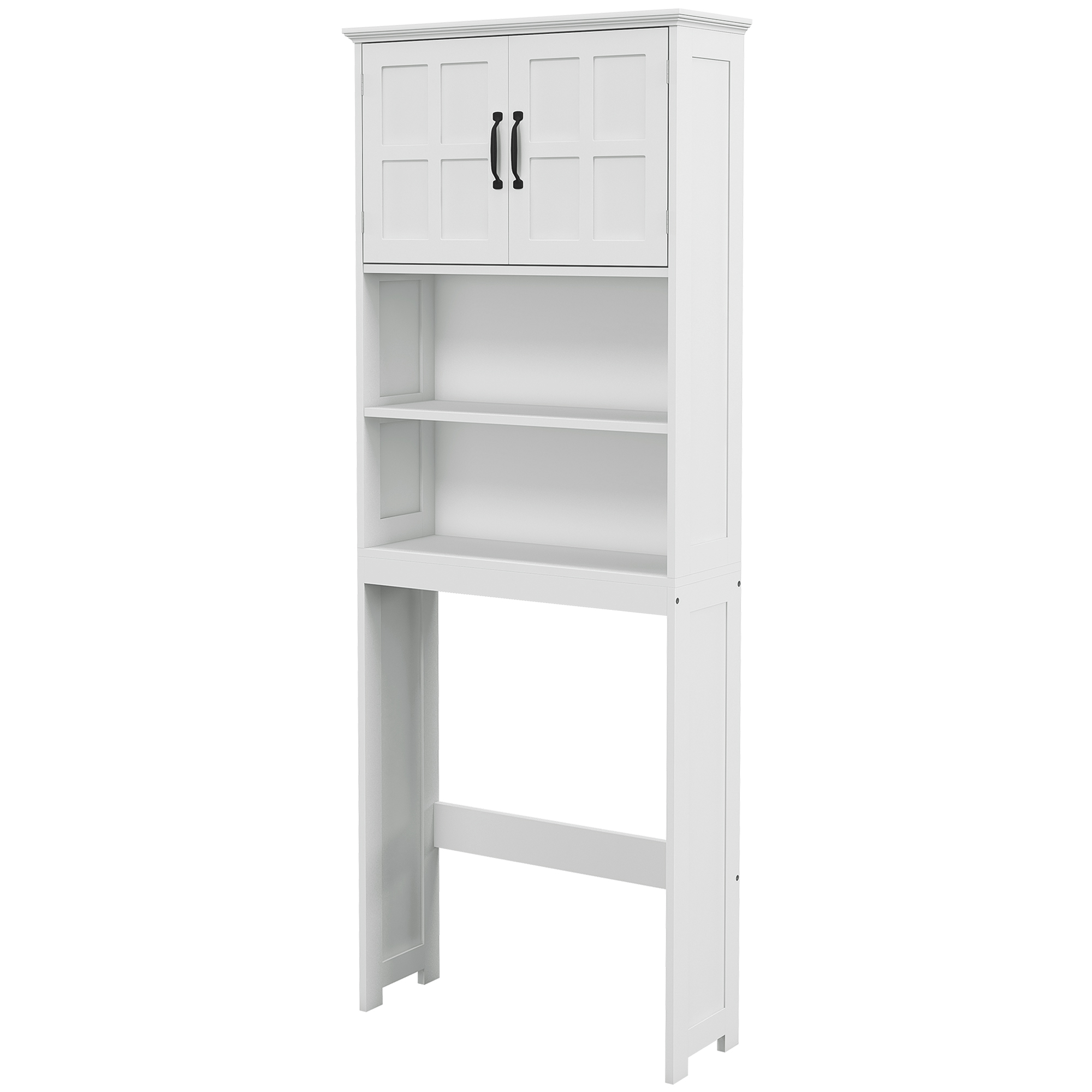 Modern Over The Toilet Storage, Bathroom Cabinets Over Toilet with Open Shelves and Double Door Cabinet, White