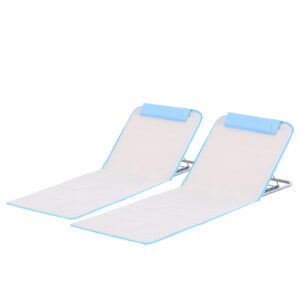 2 Pieces Beach Lounge Chair, Outdoor Folding Chaise Lounge Set w/ Pillow for Sunbath, Snap, Beige