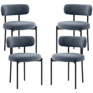 4 Pieces Kitchen Chairs, Modern Dining Chairs w/ Berber Fleece Upholstery and Steel Legs for Living Room, Grey