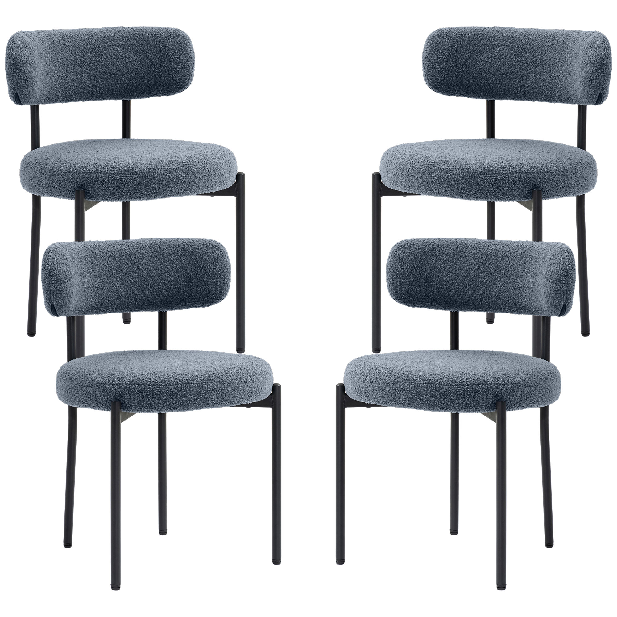 4 Pieces Kitchen Chairs, Modern Dining Chairs w/ Berber Fleece Upholstery and Steel Legs for Living Room, Grey