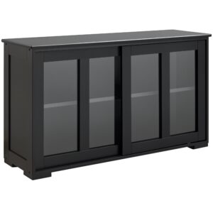 Modern Kitchen Sideboard, Stackable Storage Cabinet, Sliding Glass Door Console, Cupboard Serving Buffet for Kitchen & Dining Room, Black