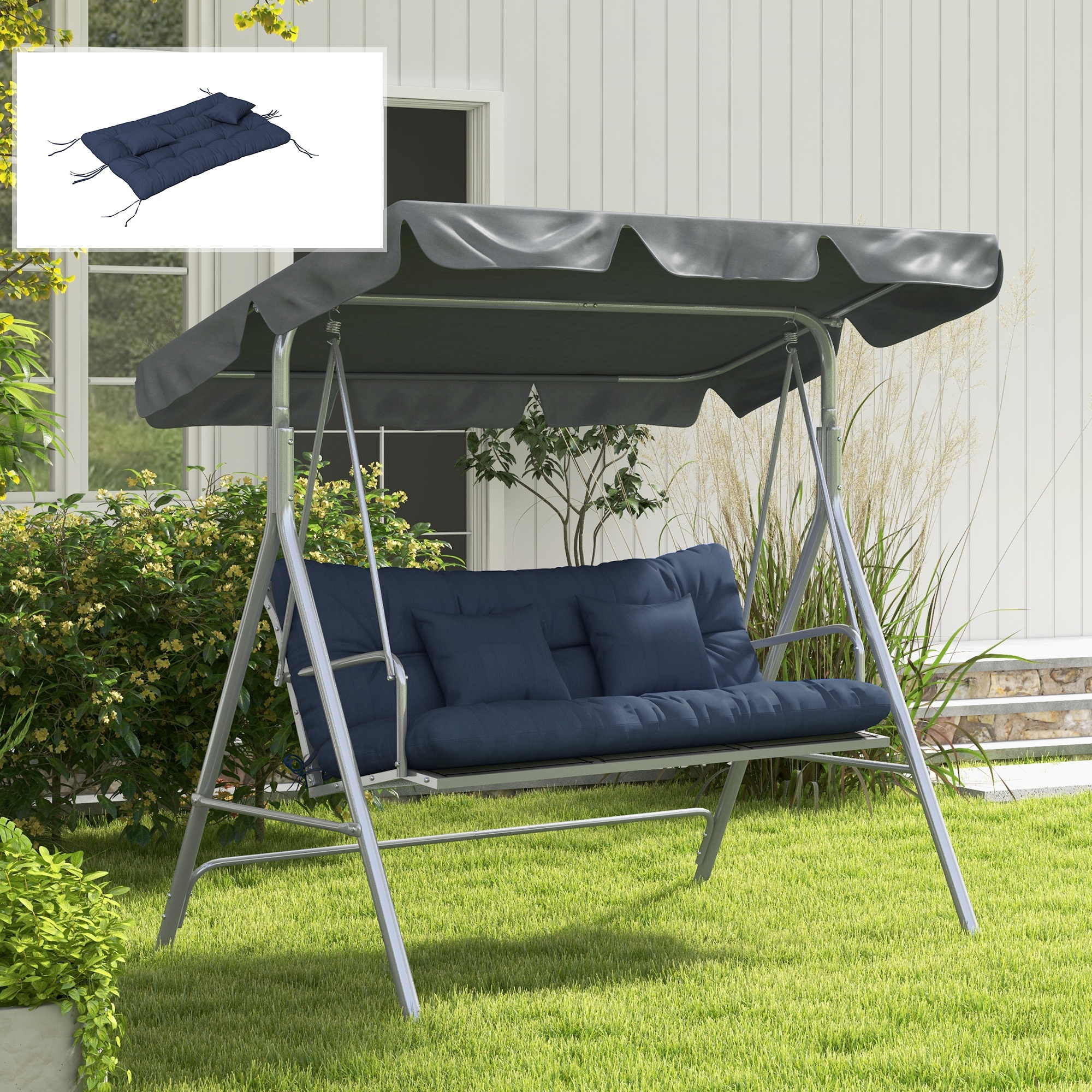 4-Piece Back and Seat Cushion Pillows Replacement and Pillows, Patio Chair Cushions Set with Ties, Navy Blue - Image 5
