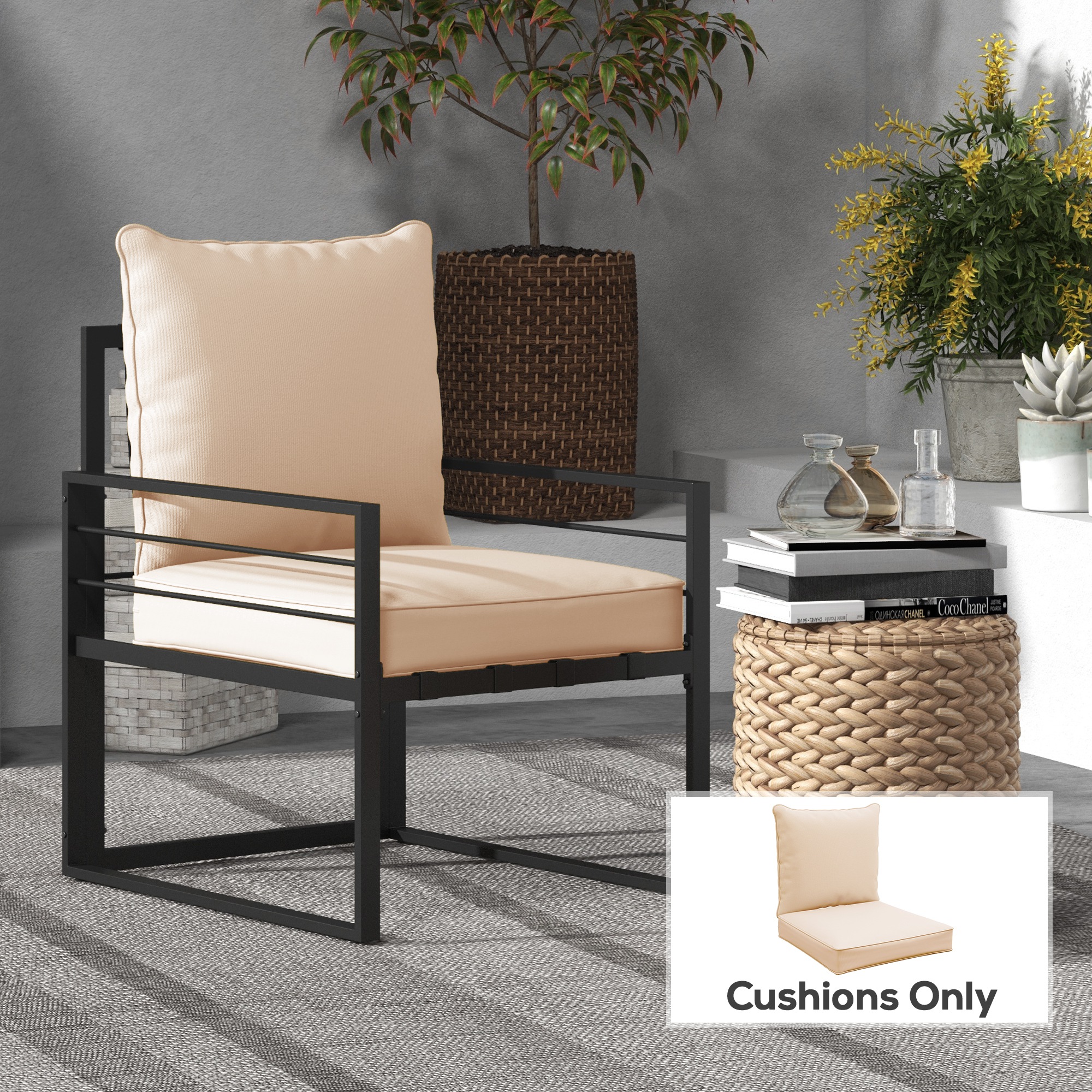 Patio Chair Cushions, Thick Deep Seat Outdoor Seat Cushion with Back Cushion, Beige - Image 6