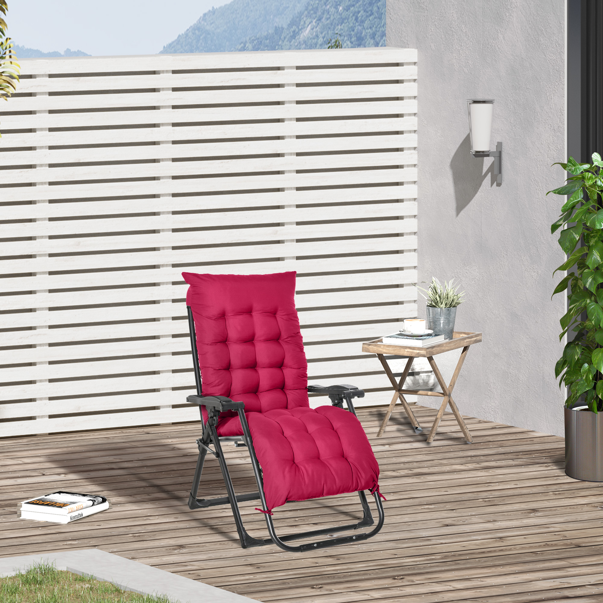 Reclining Zero Gravity Chair with Adjustable Backrest, Folding Garden Sun Lounger, Outdoor Recliner with Removable Cushion and Headrest, Wine Red - Image 6
