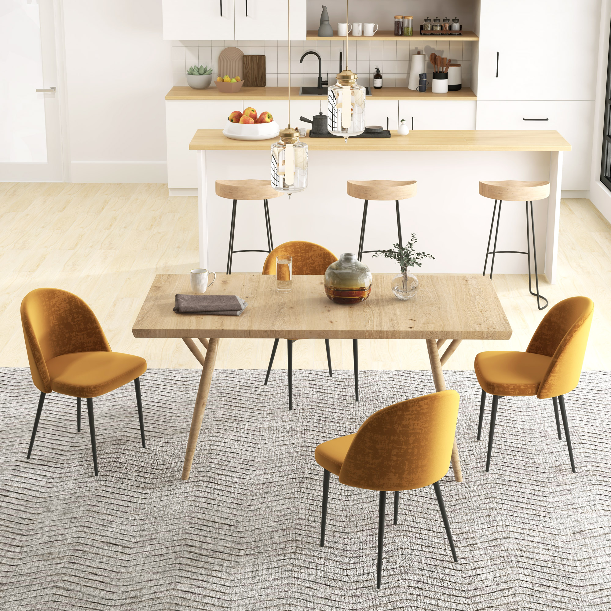 Modern Dining Chairs, Mid-Back Velvet-touch Upholstery Side Chair, Table Chair for Living Room, Dining Room, Yellow, Set of 4 - Image 6