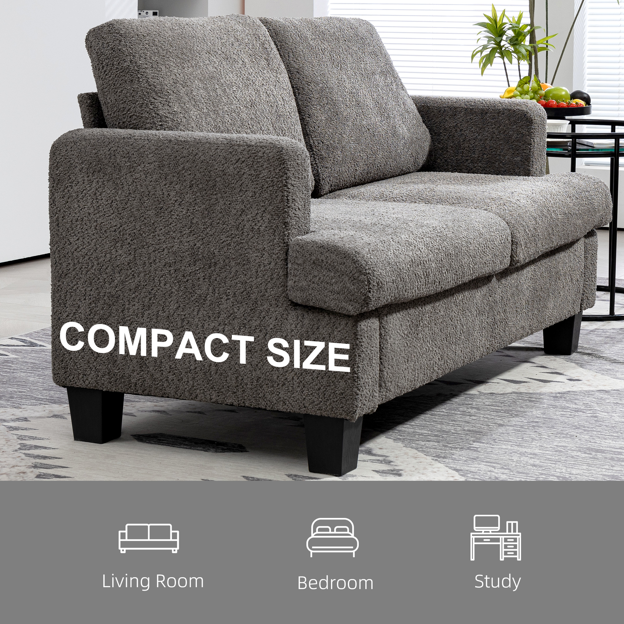 54.3" Loveseat Sofa, 2 Seater Sofa with Removable Cushions, Small Couch with Solid Wood Frame for Living Room, Dark Grey - Image 4