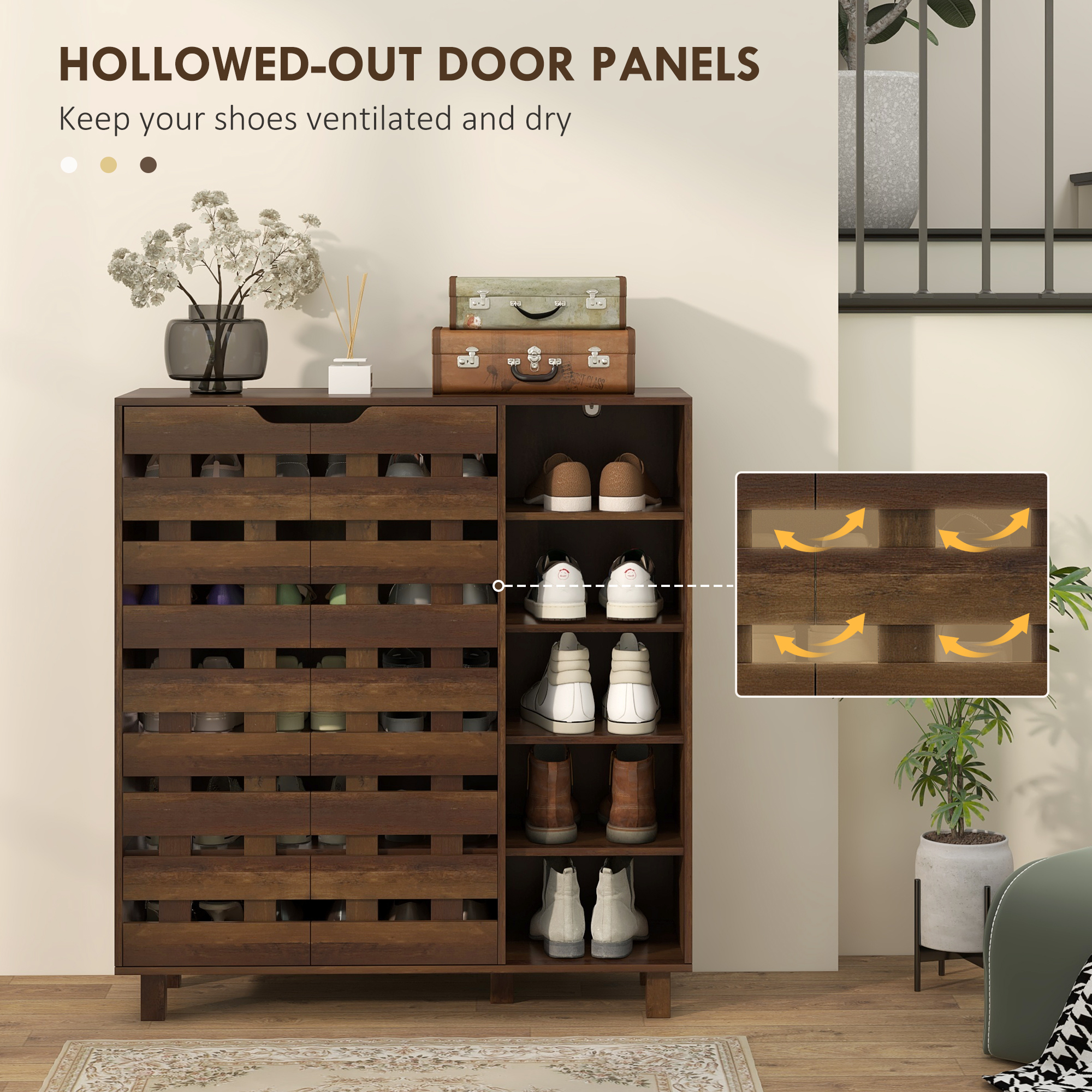 Shoe Cabinet, 21 Pair Shoe Storage Cabinet Organizer with 5-tier Double Door Cupboard and 5-tier Open Shelves, Brown - Image 5