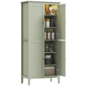 69.5" Tall Kitchen Pantry Storage Cabinet with Motion Sensor LED Light, Modern Kitchen Pantry Cabinet, Green