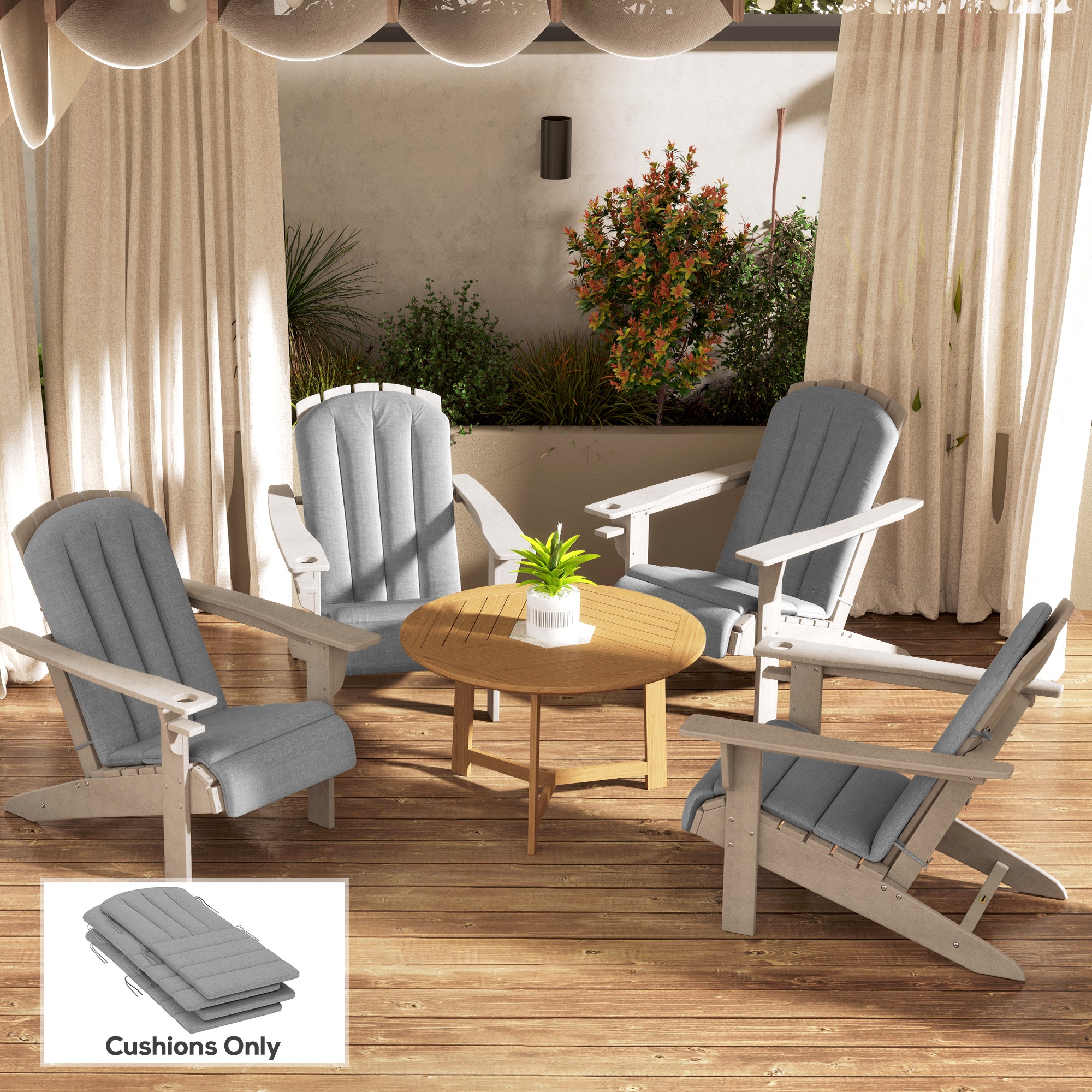 Set of 4 Patio Chair Cushions, High Back Adirondack Chair Cushion with Ties, High-Density Foam, Grey - Image 6
